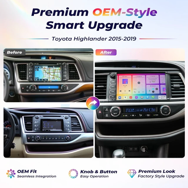 Alt view image 2 of 5 - Dasaita Vivid 10.2" QLED Car Stereo for Toyota Highlander 2015-2019
