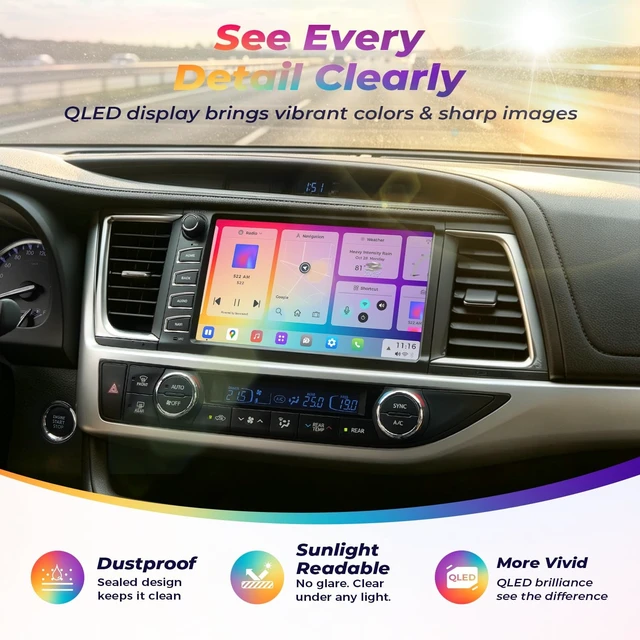 Alt view image 3 of 5 - Dasaita Vivid 10.2" QLED Car Stereo for Toyota Highlander 2015-2019