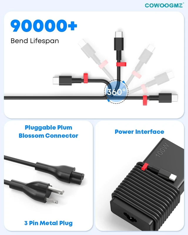 Alt view image 3 of 5 - COWOOGMZ Slim 100W USB C Laptop Charger Compatible with Lenovo Legion Go S Yoga Pro,ldeapad 5 Pro 16,Yoga 9 9i 7 7i,Yoga Slim 7 Pro,ThinkBook 15 16,ThinkPad P16s T16 Computer Type C Fast Charger