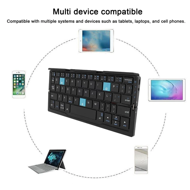 Alt view image 2 of 5 - Wisoqu Foldable Bluetooth Keyboard, Folding Cordless Portable Keyboard, Multi Devices, Pocket Size, Compact Travel Keyboard for Tablet Smartphone Laptop PC (Black Gray)