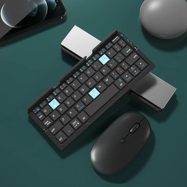 Alt view image 4 of 5 - Wisoqu Foldable Bluetooth Keyboard, Folding Cordless Portable Keyboard, Multi Devices, Pocket Size, Compact Travel Keyboard for Tablet Smartphone Laptop PC (Black Gray)
