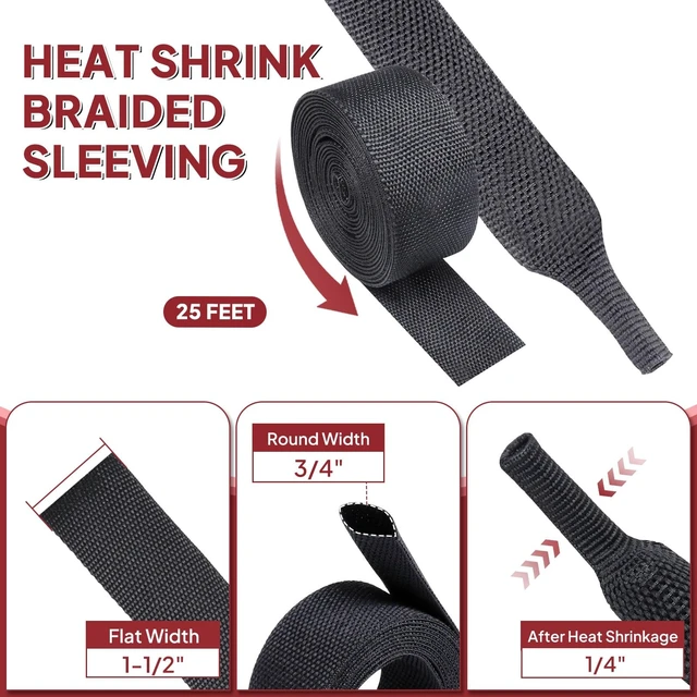 Alt view image 2 of 5 - BuyUneed 2:1 Ratio Fabric Tubing Heat Shrink Braided Sleeving 3/4"-25ft