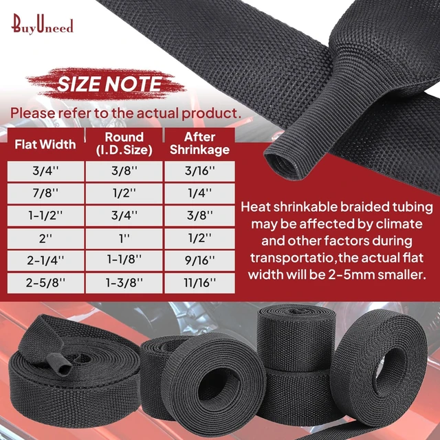 Alt view image 4 of 5 - BuyUneed 2:1 Ratio Fabric Tubing Heat Shrink Braided Sleeving 3/4"-25ft