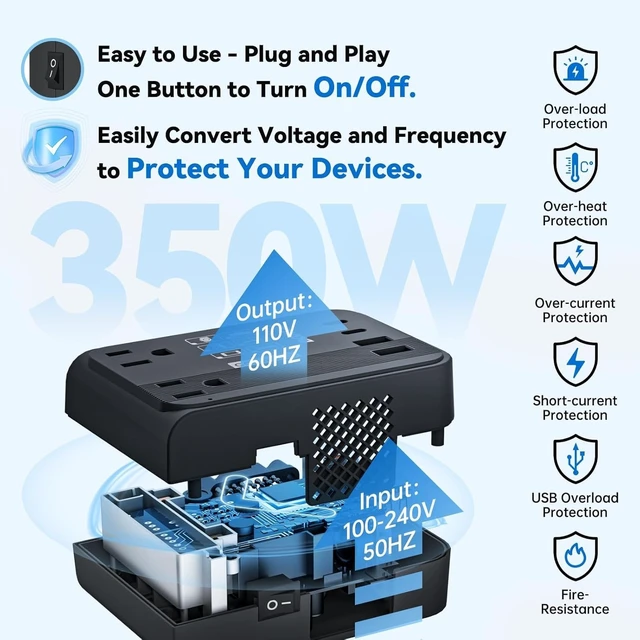 Alt view image 2 of 5 - DOACE 350W Voltage Converter US to Europe 220V to 110V Converter