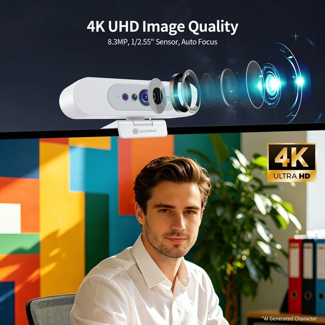 Alt view image 3 of 5 - 4K Webcam for PC, Compatible with Windows Hello, 8.3MP UHD 1/2.55 CMOS