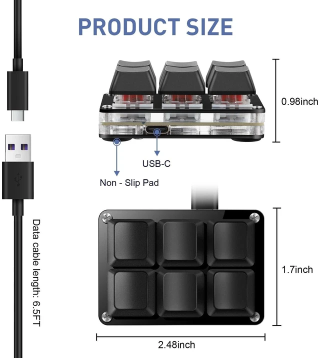 Alt view image 2 of 5 - Mini 6-Key Programmable Keyboard with Hotswappable Mechanical Switches