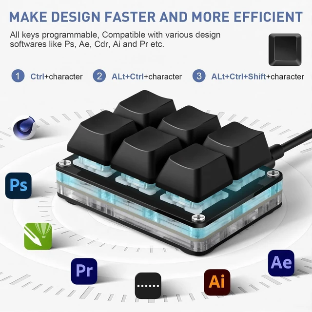 Alt view image 5 of 5 - Mini 6-Key Programmable Keyboard with Hotswappable Mechanical Switches