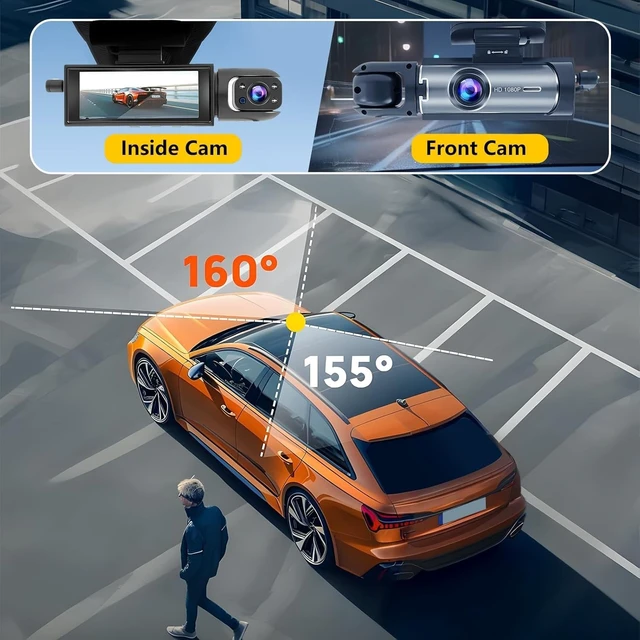 Alt view image 2 of 5 - Dashcam Front and Inside,Car Camera Dash Cam for Cars,Driving Recorder with IR Night Vision,Loop Recording,Wide Angle Lens,3.16 Inch IPS Screen,Parking Mode (Dark)