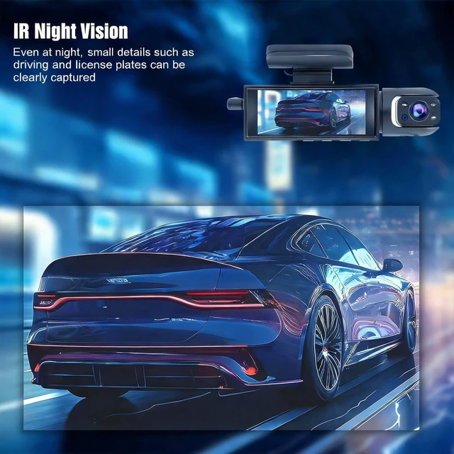 Alt view image 4 of 5 - Dashcam Front and Inside,Car Camera Dash Cam for Cars,Driving Recorder with IR Night Vision,Loop Recording,Wide Angle Lens,3.16 Inch IPS Screen,Parking Mode (Dark)