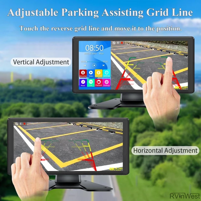 Alt view image 5 of 5 - 4K RV Backup Camera System, 10.36" DVR Quad 4 Split Touchable Monitor with Bluetooth MP3 MP4 DVR FM + IP69K Waterproof Night Vision Reverse Rear Side View Camera for RV Truck Semi Truck Trailer Camper