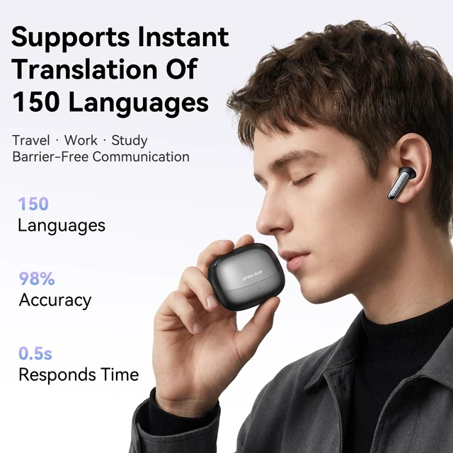Alt view image 2 of 5 - AI Translation Earbuds in Real Time, 4-in-1 Language Translator Earbuds Support 150 Languages Translation Open Ear Headphones Device fit iOS & Android for Travel Business Learning MS106