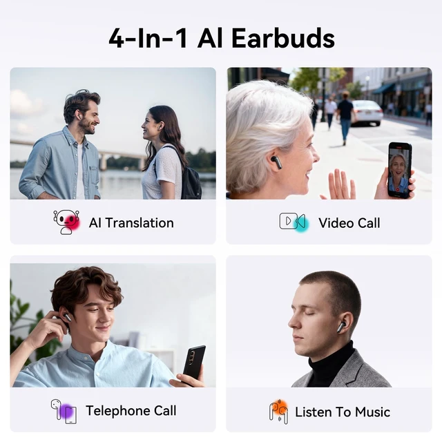 Alt view image 3 of 5 - AI Translation Earbuds in Real Time, 4-in-1 Language Translator Earbuds Support 150 Languages Translation Open Ear Headphones Device fit iOS & Android for Travel Business Learning MS106