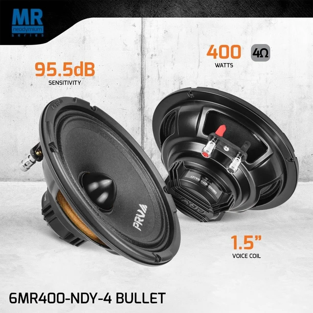 Alt view image 2 of 5 - PRV AUDIO 6.5 Inch Midrange Neodymium Speaker 400 Watts RMS 4 Ohm Pair 6MR400-NDY-4 Bullet, High Performance Car Audio Loudspeaker High Output Sound, Black Bullet Neo Mid (2 Speakers)