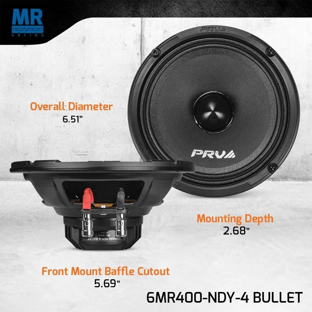 Alt view image 3 of 5 - PRV AUDIO 6.5 Inch Midrange Neodymium Speaker 400 Watts RMS 4 Ohm Pair 6MR400-NDY-4 Bullet, High Performance Car Audio Loudspeaker High Output Sound, Black Bullet Neo Mid (2 Speakers)