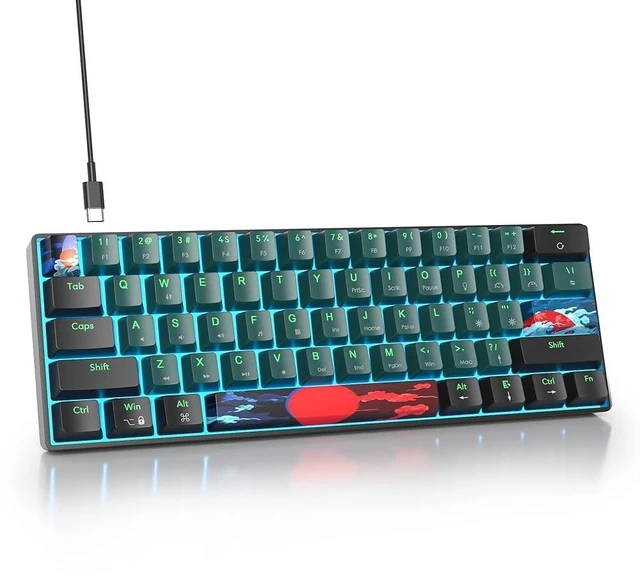 Main image of iRoboosta Portable 60% Mechanical Gaming Keyboard Blue/Black, Blue LED Backlit Wired Key Board with Red Switch, Compact 61 Keys Mini Office Keyboards for Laptop PC (61 Soundwave A/Red Switch)