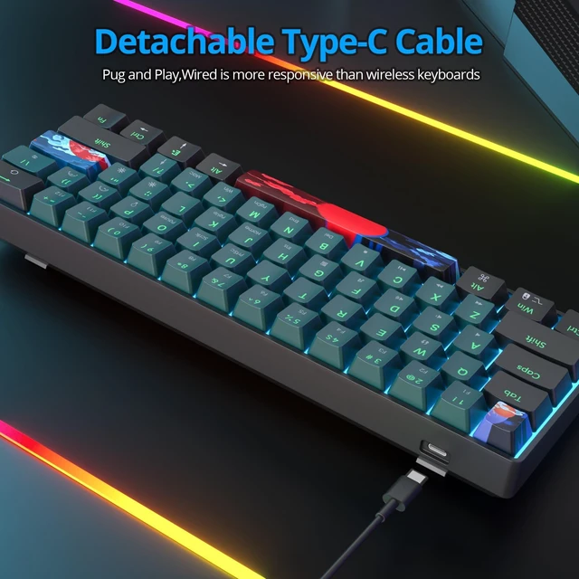 Alt view image 4 of 5 - iRoboosta Portable 60% Mechanical Gaming Keyboard Blue/Black, Blue LED Backlit Wired Key Board with Red Switch, Compact 61 Keys Mini Office Keyboards for Laptop PC (61 Soundwave A/Red Switch)