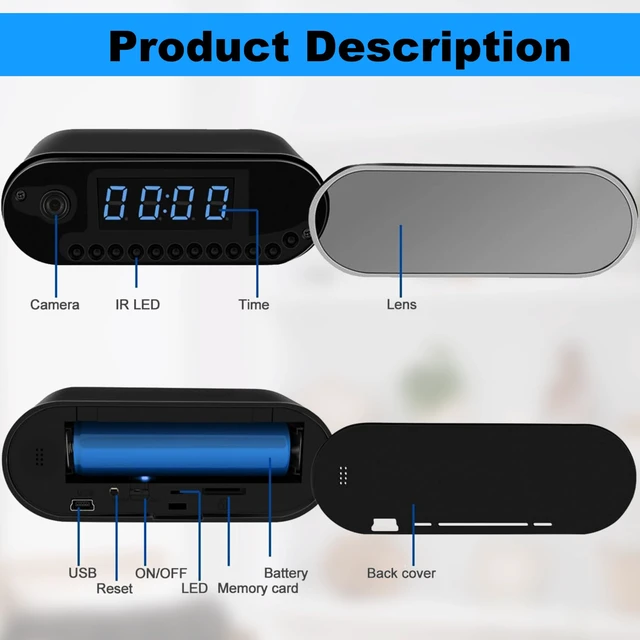 Alt view image 3 of 5 - fijawee Smart Clock Camera, WiFi HD 1080P Wireless Mini Camera with Night Vision, Motion Detection, and Remote Viewing, Nanny Cam for Baby/Elder/Pet Care