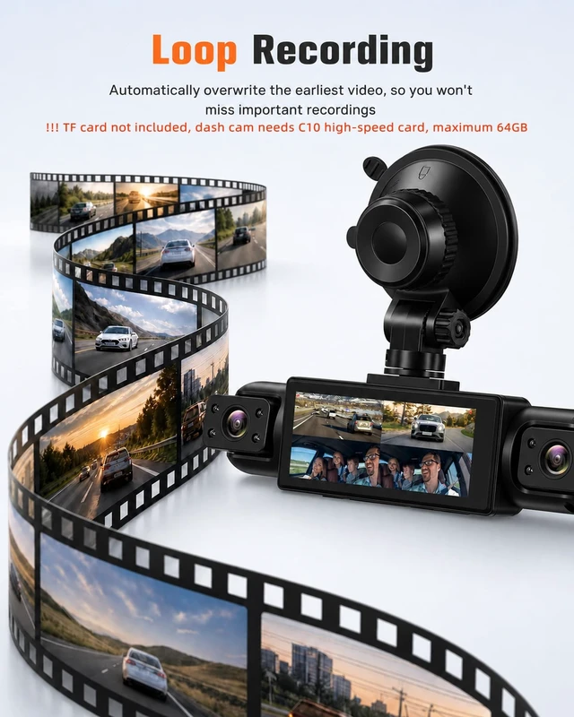Alt view image 5 of 5 - UNITOPSCI 360 4 Channel Dash Cam Front and Rear Inside Left Right, 3.16'' FHD 1080P IPS Dashcam Supports Reverse View Camera for Cars, Loop Recording, 24/7 Monitoring, Night Vision Fit for All Cars