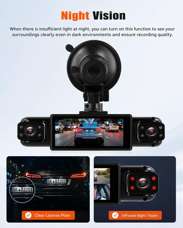 Alt view image 4 of 5 - UNITOPSCI 360 4 Channel Dash Cam Front and Rear Inside Left Right, 3.16'' FHD 1080P IPS Dashcam Supports Reverse View Camera for Cars, Loop Recording, 24/7 Monitoring, Night Vision Fit for All Cars