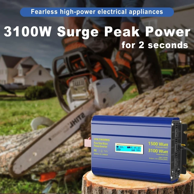 Alt view image 2 of 5 - Pure Sine Wave Inverter 1500 Watt 12V to 110V 120V AC, 3100W Max for 2S
