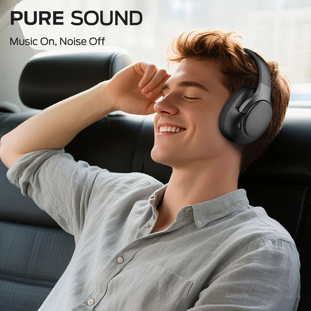Alt view image 2 of 5 - Oraolo Hybrid Active Noise Cancelling Headphones, Wireless Over-Ear Headphones with Deep Bass Sound, Bluetooth 6.0, 70H Playtime, Foldable Comfort Headphone for Travel/Work/Home