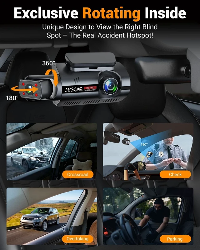 Alt view image 3 of 5 - 4K Dual Dash Cam with WiFi GPS, Voice Control, 4K+1080P Front and Inside Car Camera, UHD Night Vision, Dash Camera for Cars with 3" IPS Touch Screen, 24H Parking Mode, G-Sensor, 32GB Card
