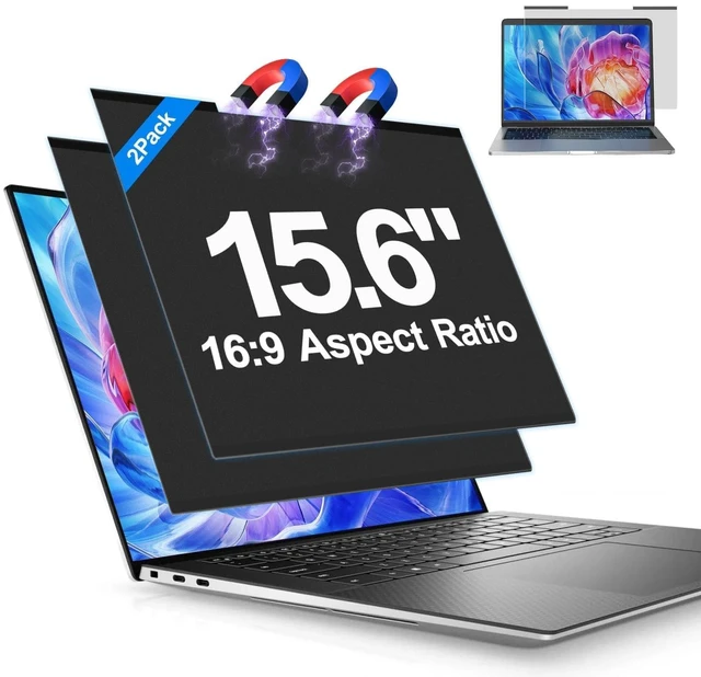 Main image of JEAPKA 2Pack Magnetic Laptop Privacy Screen Filter 15.6 inch for 16:9 Widescreen Computer Monitor, Removable Anti Blue Light Privacy Shield, Anti-Glare Protector