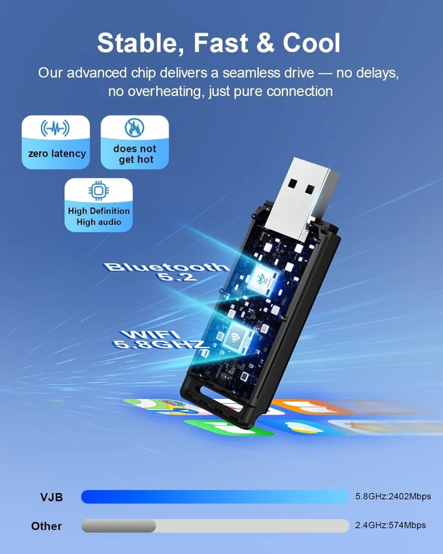 Alt view image 2 of 5 - VJB Wireless CarPlay & Android Auto Adapter Dongle for iPhone & Android, Wired to Wireless Converter, Plug and Play USB Car Accessory, Fast Auto-Connect for 2016+ Vehicles (iOS 10+, Andr