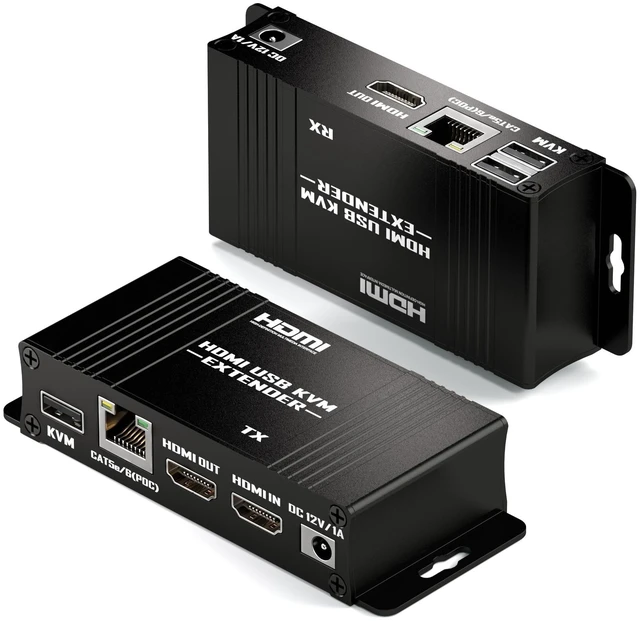 Main image of 196ft/60m HDMI KVM USB Extender, HDMI to RJ45 Over Cat5e/6/7, 1080P@60Hz, Supports Keyboard and Mouse USB Loop Out, POC Power Supply, Transmitter & Receiver for Home Theater Outdoor