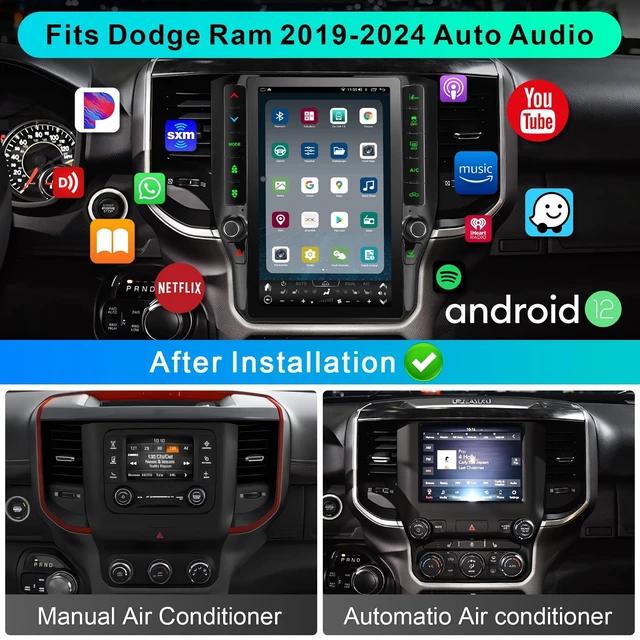 Alt view image 2 of 5 - 8 Cores 4+64G Radio Upgrade,2019-2024 for Dodge Ram 1500 2500 3500 Truck Car Radio Upgrade,12 inch Vertical Touchscreen Support Wireless CarPlay Android Auto GPS Bluetooth FM SWC(12 inch)
