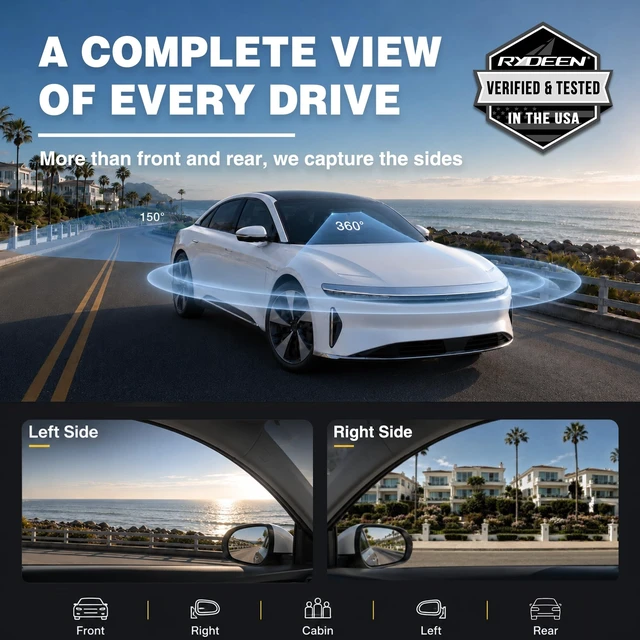Alt view image 2 of 5 - 360 Panoramic Dash Cam with Front, Rear, Side & Cabin View, Night Vision