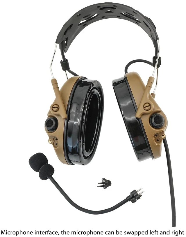 Alt view image 3 of 5 - TACGZGJSM TAC300 Tactical Headset, Noise Cancelling Sound Amplification Hearing Protection with Detachable Headband & 2Pin PTT for Airsoft Sports (Coyote Brown)