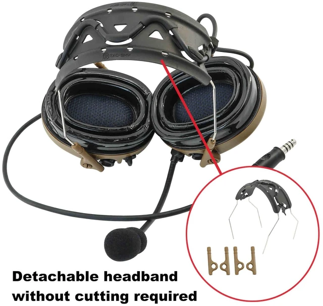 Alt view image 4 of 5 - TACGZGJSM TAC300 Tactical Headset, Noise Cancelling Sound Amplification Hearing Protection with Detachable Headband & 2Pin PTT for Airsoft Sports (Coyote Brown)