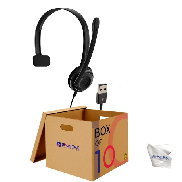Main image of EPOS USB Mono USB Computer Headsets with Microphone for Classroom, Training, Call Centers (10 Pack) with Global Teck Microfiber Cloth