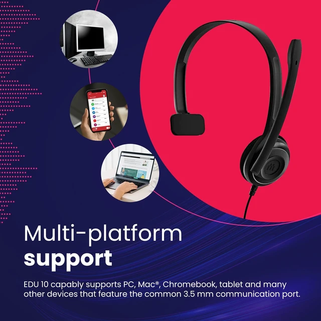 Alt view image 5 of 5 - EPOS USB Mono USB Computer Headsets with Microphone for Classroom, Training, Call Centers (10 Pack) with Global Teck Microfiber Cloth