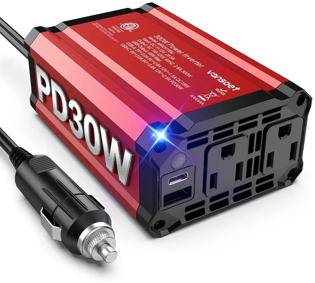 Main image of Vansoet Car Power Inverter, PD & QC 2 Outlets,DC 12V to 110V AC
