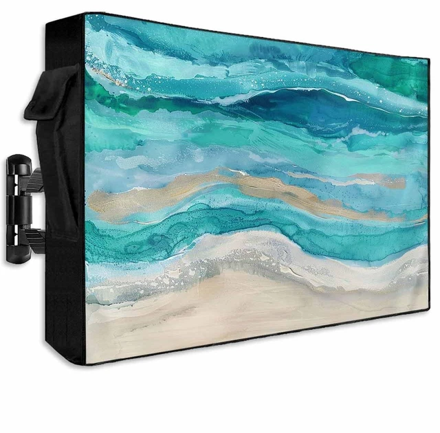 Main image of Lsrtoss Outdoor TV Cover 48-50 Inch Weatherproof, Teal Coastal Outdoor TV Enclosure with Zipper & Roll Up Front Flap, Summer Beach Nautical Abstract Art Waterproof TV Covers for Outside Flat Screen TV