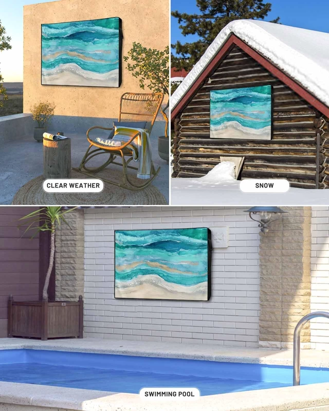 Alt view image 4 of 5 - Lsrtoss Outdoor TV Cover 48-50 Inch Weatherproof, Teal Coastal Outdoor TV Enclosure with Zipper & Roll Up Front Flap, Summer Beach Nautical Abstract Art Waterproof TV Covers for Outside Flat Screen TV