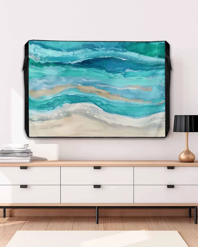 Alt view image 5 of 5 - Lsrtoss Outdoor TV Cover 48-50 Inch Weatherproof, Teal Coastal Outdoor TV Enclosure with Zipper & Roll Up Front Flap, Summer Beach Nautical Abstract Art Waterproof TV Covers for Outside Flat Screen TV