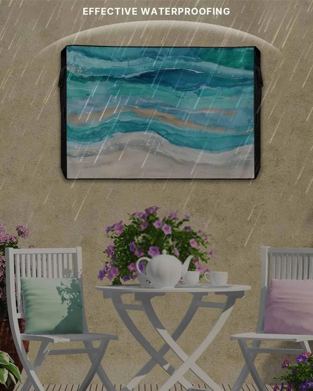 Alt view image 3 of 5 - Lsrtoss Outdoor TV Cover 48-50 Inch Weatherproof, Teal Coastal Outdoor TV Enclosure with Zipper & Roll Up Front Flap, Summer Beach Nautical Abstract Art Waterproof TV Covers for Outside Flat Screen TV