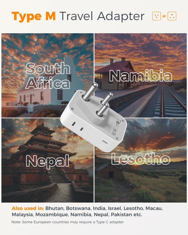 Alt view image 2 of 5 - TESSAN Type M South Africa Plug Adapter, PD 28W 2-Pack
