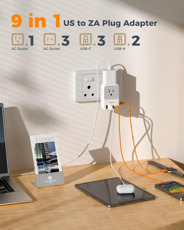 Alt view image 3 of 5 - TESSAN Type M South Africa Plug Adapter, PD 28W 2-Pack