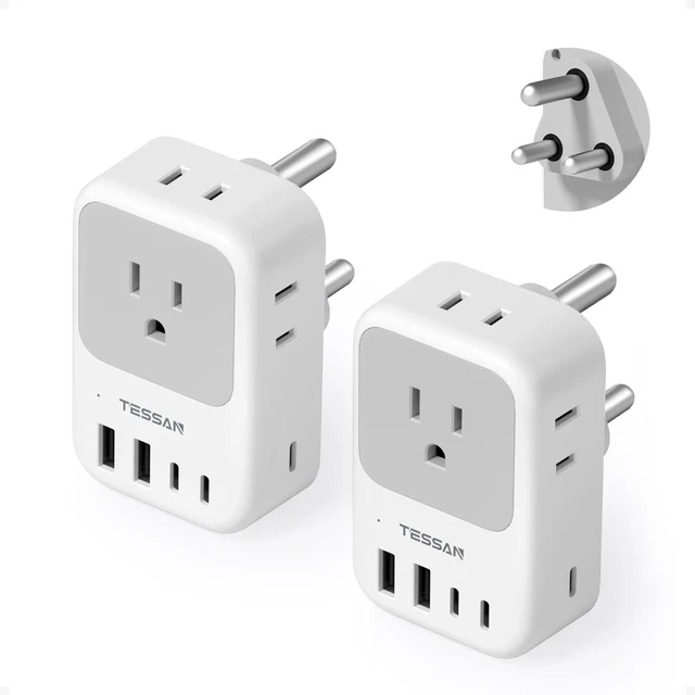 Main image of TESSAN Type M South Africa Plug Adapter, PD 28W 2-Pack