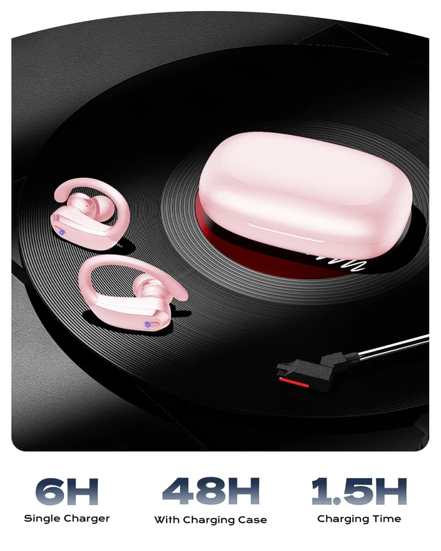 Alt view image 3 of 5 - Wireless Earbuds Bluetooth 5.3 Sport Headphones with Earhooks,IPX7 Waterproof Earphones,48H Playtime Earbuds,Lightweight 7.8g,Noise Cancelling Mic Bluetooth Headphones for Running & Workout (Co