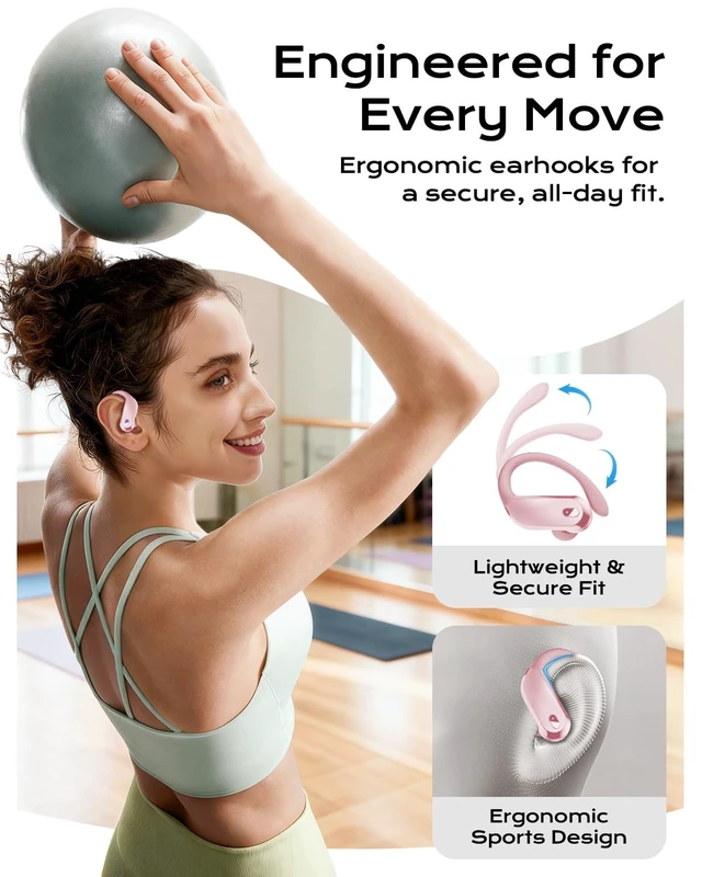 Alt view image 2 of 5 - Wireless Earbuds Bluetooth 5.3 Sport Headphones with Earhooks,IPX7 Waterproof Earphones,48H Playtime Earbuds,Lightweight 7.8g,Noise Cancelling Mic Bluetooth Headphones for Running & Workout (Co