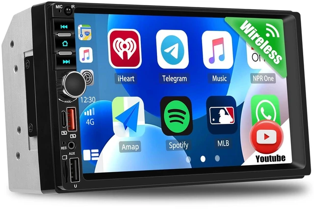 Main image of Double Din Car Stereo with Wireless Carplay Android Auto, 7 inch IPS Touch Screen Car Radio Bluetooth Hands-Free Online Video Mirror Link FM Radio EQ USB/SD/AUX Input SWC