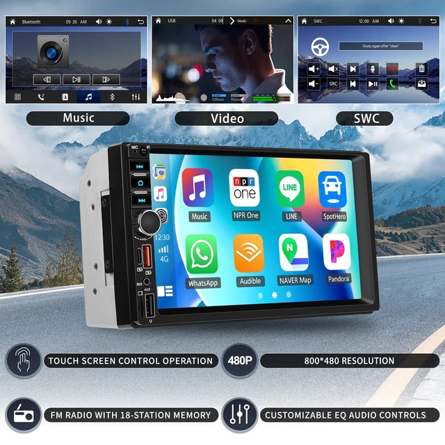 Alt view image 5 of 5 - Double Din Car Stereo with Wireless Carplay Android Auto, 7 inch IPS Touch Screen Car Radio Bluetooth Hands-Free Online Video Mirror Link FM Radio EQ USB/SD/AUX Input SWC