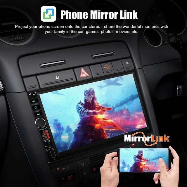 Alt view image 3 of 5 - Double Din Car Stereo with Wireless Carplay Android Auto, 7 inch IPS Touch Screen Car Radio Bluetooth Hands-Free Online Video Mirror Link FM Radio EQ USB/SD/AUX Input SWC