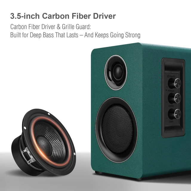 Alt view image 2 of 5 - Computer Speakers, Bluetooth 5.3, USB-C, AUX/RCA, 3.5-Inch Woofer, Green