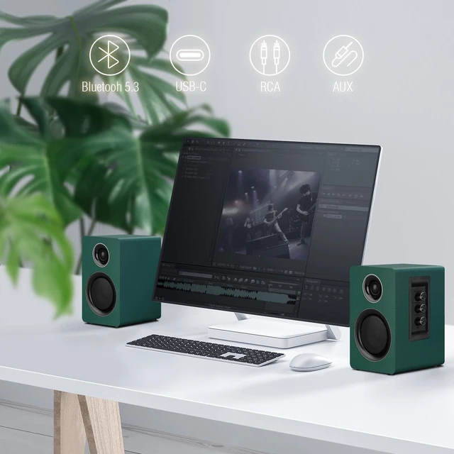 Alt view image 5 of 5 - Computer Speakers, Bluetooth 5.3, USB-C, AUX/RCA, 3.5-Inch Woofer, Green